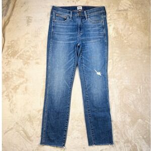 J.Crew 9" Vintage Straight Jeans Womens 27 Medium Wash Distressed Raw Hem Denim